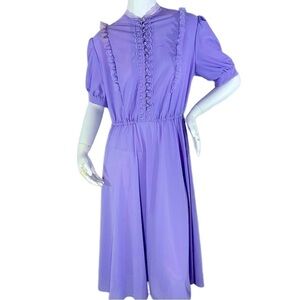 Vintage Jane Baar New York Lavender Ruffle Button Up Maxi Dress